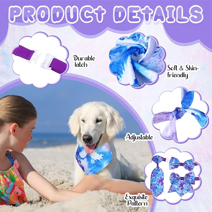 Reginary 120 Pcs Tie Dye Dog Bandanas Bulk Dog Bows Set Bow Ties Cat Scarf Colorful Washable Triangle Pet Kerchief Cute Bib for Summer Small Medium Large Pets Grooming Accessories Costume