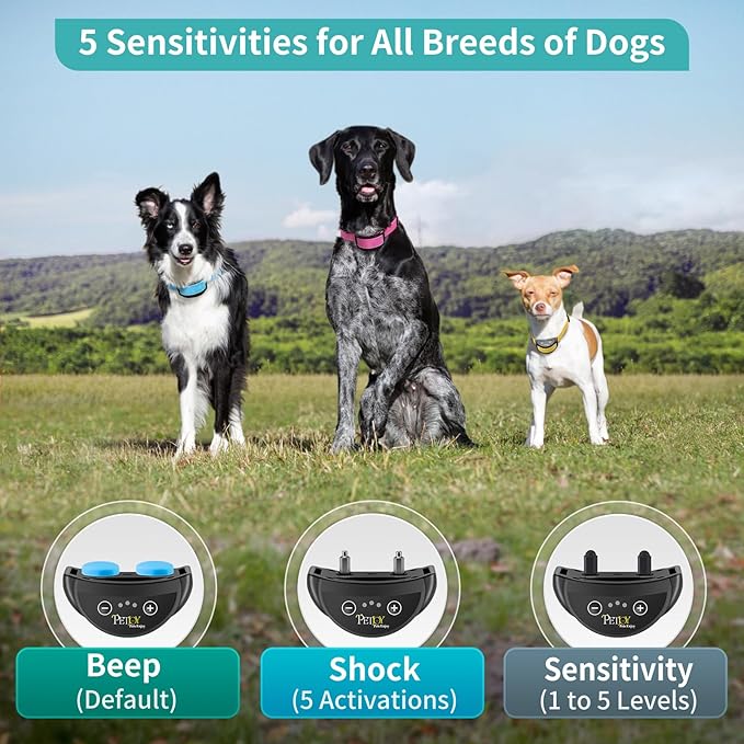 PetJoy Dog Bark Collar, Automatic Barking Collars, Bark Shock Collar with 5 Adjustable Levels of Sensitivity, Barking Training Collar IPX7 Waterproof, Bark Collar 3 Packs
