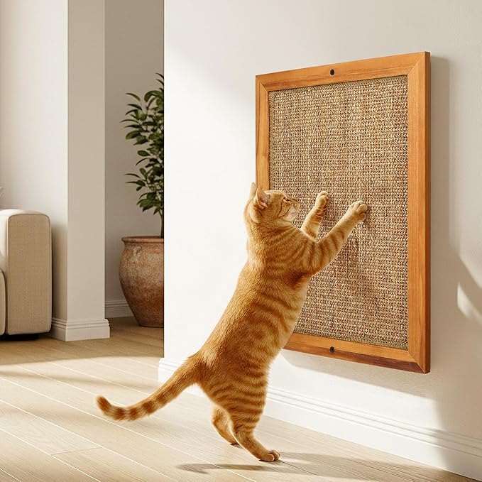 Scratching Pad for Cats, Sisal Cat Scratch Pad for Wall Mounted, Extra Large Cat Scratch Pads for Indoor Cats Kitty, Wooden Scratching Board Scratching Cat Toys Wall Furniture
