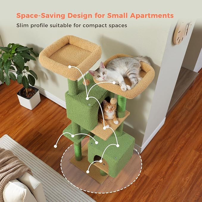 PEQULTI 53" Cat Tree for Indoor Cats, Multi-Level Cat Tower with Cozy Cat Condo Clearance Prime, Green