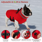 Dogcheer Dog Coat with Harness, Waterproof Dog Jacket Adjustable Pet Winter Coat with Zipper, Christmas Puppy Snow Jacket Fleece Sweater for Small Medium Large Dogs - Red M