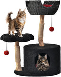 Easyego Modern Cat Tree, 35.5" Aesthetic Wood Cat Tree Tower for Large Cats, Luxury Cat Condo with Scratching Posts and Flower Platforms, Cat Furniture, Black