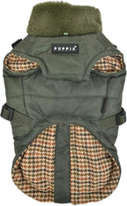 Puppia Donavan Winter Dog Coat with Integrated Harness No Pull Cold Weather Waterproof Warm Fleece Back Zipper for Small & Medium Dog, Khaki, X-Large