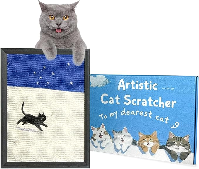 Art Cat Scratcher, Wall Mounted Sisal Cat Scratcher for Indoor Cats 17.01x13.1x1.18 Inches, Furniture Protector, Cat Scratch Rug, Decorative Cat Wall,Easy Install,No Drilling