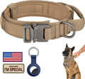DAGANXI Tactical Dog Collar, Adjustable Military Training Nylon Dog Collar with Control Handle and Heavy Metal Buckle for Medium and Large Dogs, with Patches and Airtags Case (XL, Brown)