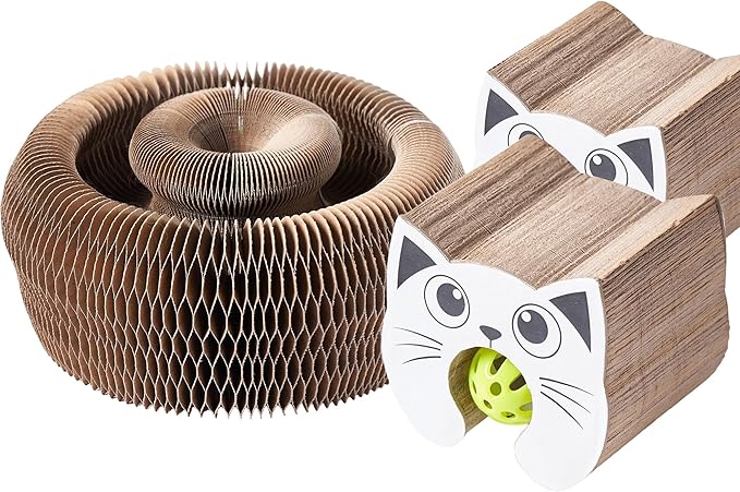 Magic Organ Cat Scratcher Board Cat Ball Adventure The Ultimate Interactive Mental Physical Exercise for Indoor Cats Toy (White and Black, 2PCS)
