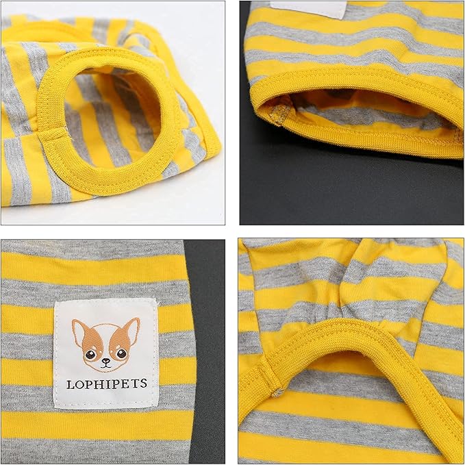 LOPHIPETS 100% Cotton Striped Dog Shirts for Small Dogs Chihuahua Puppy Clothes Tank Vest-Yellow and Gray Strips/M