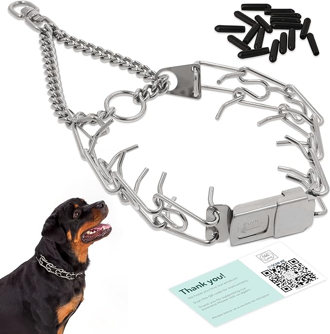 Prong Collar for Dogs - Easy Buckle Prong Collar - 3mm Stainless Steel No Pull Chain Collars - Quick Release Dog Collar - (14 to 20” Neck) Adjustable Dog Training Collars for Large to Medium Size Dogs