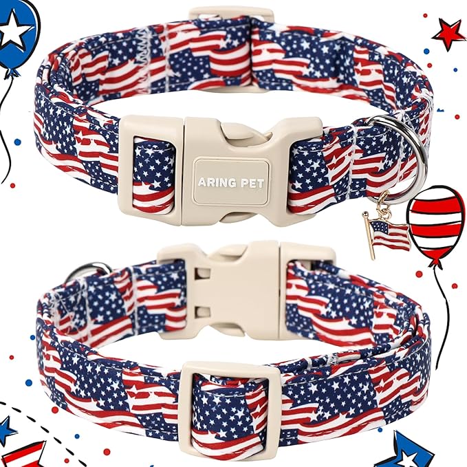 ARING PET 4th of July Collars for Dogs, Fourth of July Patriotic American USA Flag Red White Blue Dog Collar for Puppy Small Medium Large Boy Girl Doggy-S