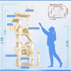 Hey-brother Cat Tree Tower, Sturdy Multi-Level Scratching Posts with Extra Supporting Part, 5 Teaser Toys, 2 Condos, Large Bed, Hammock, Scratch Baord for Indoor Cats, 82.7 Inches, Beige MPJ082M