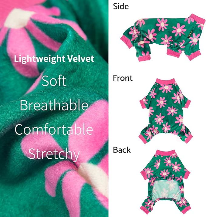 Fitwarm Flower Fleece Dog Pajamas, Warm Winter Dog Clothes for Small Dogs Girl, Cozy Pet Onesie with Feet, Dark Green, XS