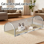 3 Function in 1 Cardboard Cat Scratcher Board, 31.5 in Cat Scratcher House, Cat Scratchers for Indoor Cats, Arched Cats Scratch Pad As Cat Bed, Cat Tunnel for Sleep, Grind Claws (White)