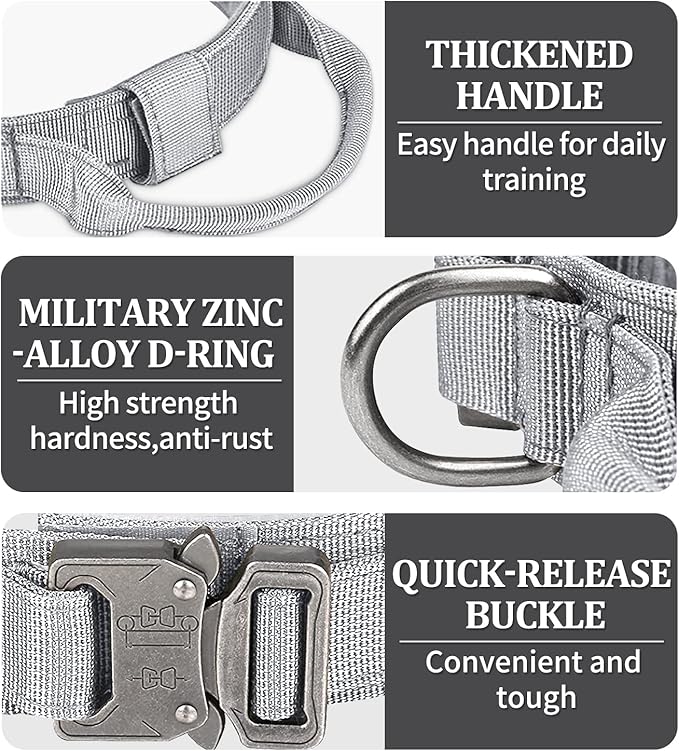COOYOO Dog Collar,3 Piece Set Tactical Dog Collars, Adjustable Military Training Nylon Dog Collar with Control Handle and Heavy Metal Buckle for Medium and Large Dogs