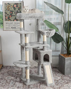 54 Inches Cat Tree, Tall Cat Tower with Hammock, Condo and Scratching Pad, Cat House with Plush Perch for Indoor Cats Adult