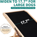Dog Ramp for Bed, Adjustable Pet Ramps for Dog to Get on Bed, Non-Slip Rubber Surface - Folding Wooden Dog Ramp for Small/Large/Old Dogs, Adjustable up to 19.5 inch High Beds