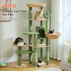 Cactus Cat Tree for Large Cats, 59" Tall Cat Tower with Spacious Condo, Large Hammock, Scratching Posts and 2 Perches, Sturdy Play House for Indoor Cats, Green