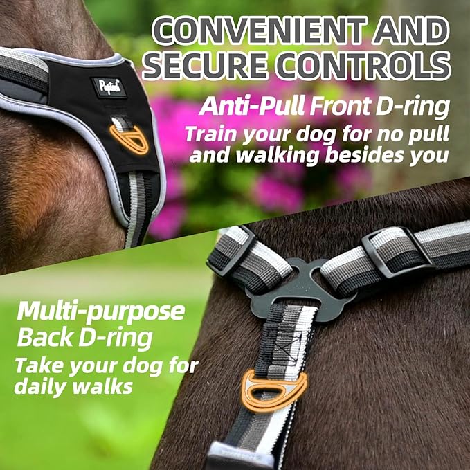 PUPTECK Escape Proof Dog Harness with Padded Handle, No Pull Pet Vest Harness Durable Reflective for Medium Large Dogs Walking Training and Running, Black, M