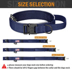HYDEME Tactical Dog Collar, Alpine Loop Adjustable Military Training Nylon Dog Collars with Handle and Reflective for Small Medium Large Dogs, with Airtags Protective Case & Patches.(XL,Deepblue)