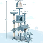 Yaheetech Cat Tree, 72.5inch Ocean-Themed Cat Tower, Multi-Level Large Cat Tree for Indoor Cats with Shark's Mouth Bed & 2 Big Condos & 2 Wide Perches & Funny Toys, Blue & White