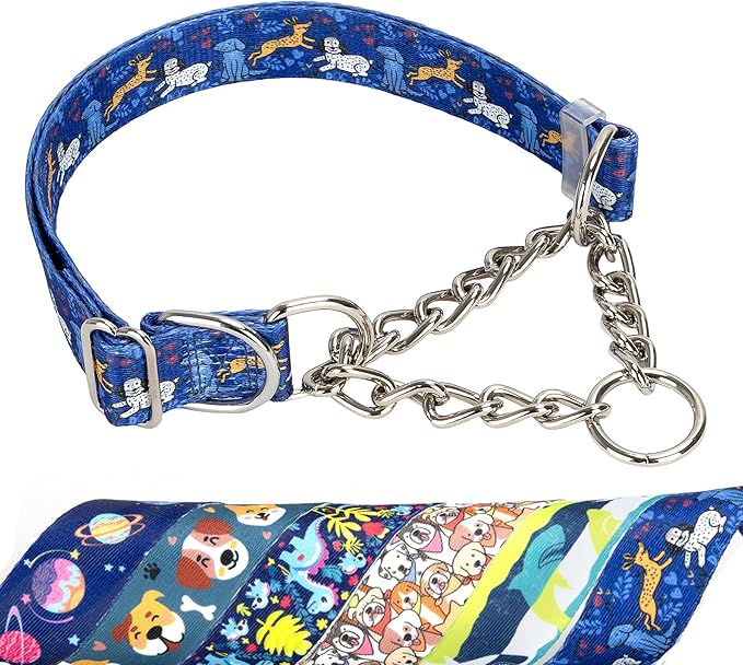 Heavy Duty Chain Dog Collar - No-Pull Martingale Choke Collar with Adjustable Slip Training Collar for for Medium, Large & XL Dogs（Elephant L）
