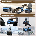 Top and 2 Sides Expandable Cat Carrier 18x13.5x9.5, TSA Airline Approved Dog Carriers for Small Dogs, Soft-Sided Pet Carrier with Self-Locking Zippers for Kitten,Rabbit, Puppy, Guinea Pig Blue