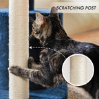 ClevaHome 33.5" Small Cat Tree Tower for Indoor Cats, Modern Kitten Condo with Sisal Scratching Post and Hanging Ball for Play, Denim Blue