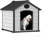 Indoor Outdoor Dog House Weatherproof for Small Medium Dogs, Resin Plastic Pet House with Flip Lid and Elevated Floor, Easy Assembly (45" Large Dog House)