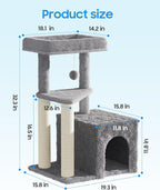 Cat Tree Tower for Indoor Cats, 33 Inches Multi-Level Cat Condo with Scratching Posts, Large Perch, Hanging Toy for Large Adult Cats, Gray