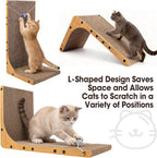 2 Pack Cat Scratcher, 23.6 Inch L Shape Vertical Cat Scratching Board with Ball Toy for Indoor Cats, Large Cat Scratching Post for Wall and Couch