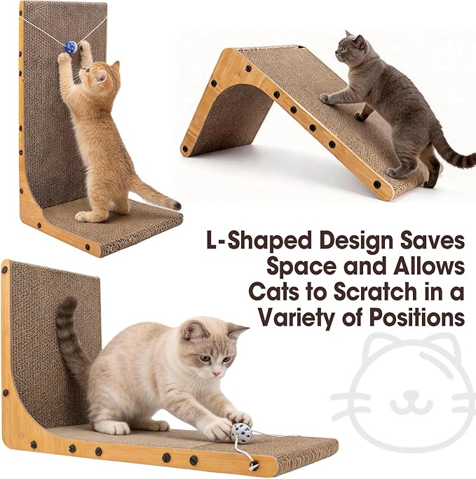 2 Pack Cat Scratcher, 23.6 Inch L Shape Vertical Cat Scratching Board with Ball Toy for Indoor Cats, Large Cat Scratching Post for Wall and Couch