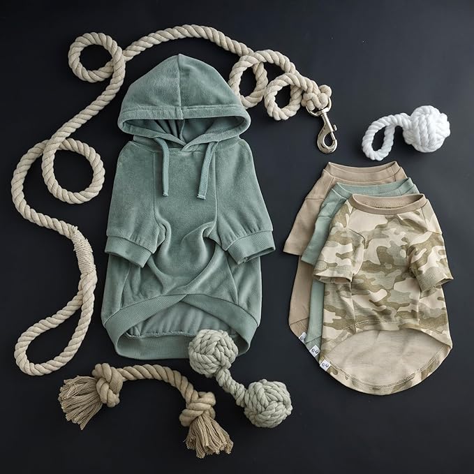 Cooper II Organic Cotton Velour Dog Hoodie Pet Coat for Small, Medium and Large Dogs, Sage, XXX-Small (up to 5lbs)