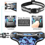 WINSEE Dog Harness No Pull, Pet Harnesses with Dog Collar, Adjustable Reflective Oxford Outdoor Vest, Front/Back Leash Clips for Small, Medium, Large, Extra Large Dogs, Easy Control Handle for Walking