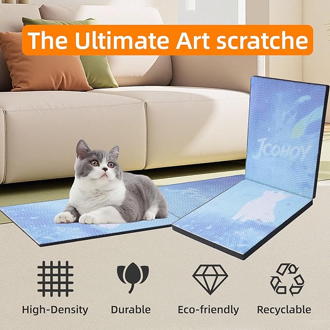 Cat Scratch pad,Scratching Board Cat wall Scratcher for Indoor，Foldable,Durable Recyclable Cardboard, Premium Scratch, Suitable for Cats to Rest, Grind Claws and Play(Blue)