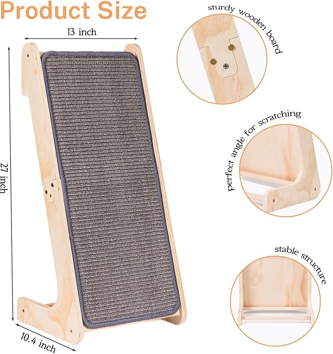 Cat Scratcher Ramp, L Shaped Scratchers for Indoor Cats, Sisal Scratch Pad Furniture Protector, Scratching Board With Ball Toy