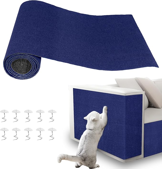 Cat Scratch Pad for Wall,Cuttable and Adhesive Cat Scratching Mat,Fun Interactive Scratcher,Cat Scratch Furniture Protector (Dark Blue,39.3×15.8inch)