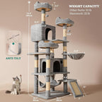 YITAHOME 75-Inch Tall Cat Tree Indoor: Multi-Level Kitten Tower with Kitty Condos, Top Perches, Sisal Ramp, Scratching Posts & Cozy Basket Hammocks Pet Play House Light Gray
