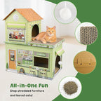 Cardboard Cat Houses for Indoor Cats - Kitten Scratcher Houses & Condos, Cafe Themed Hut Hideout Play House Bed with Scratching Pads, Scratch Box for Large Kitty Rabbit Bunny Small Animals