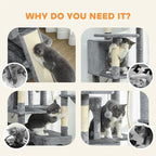 68" Tall Cat Tree Multi-Level Cat Tower for Indoor Cats with Cat Condo, Hanging Basket, Sisal Scratching Posts, Plush Balls and Hammock for Small Large Cats (Dark Gray)