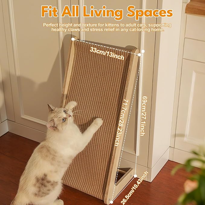 Sisal Cat Scratching Post, Cat Scratcher Pad, L Shape Cat Scratch Pad for Indoor Kitty, 27 Inch Vertical Furniture Protector