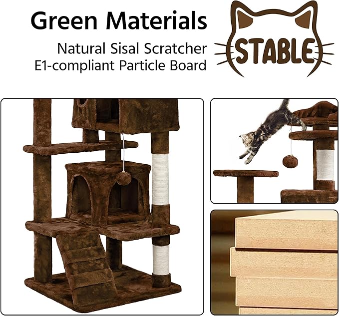 Brown Cat Tree Tower,Cat Scratcher Activity Centre Scratching Posts with 2-Condo and Dangling Toys