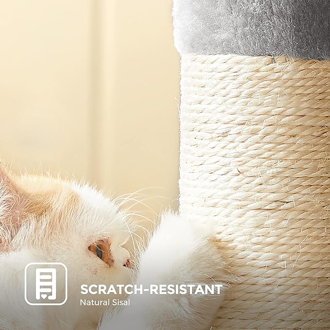 Feandrea Cat Tree, Small Cat Tower, 33.1-Inch Cat Condo with Basket, Cat Cave, Removable Washable Cover for Top Perch, for Small Spaces, Light Gray UPCT142W01