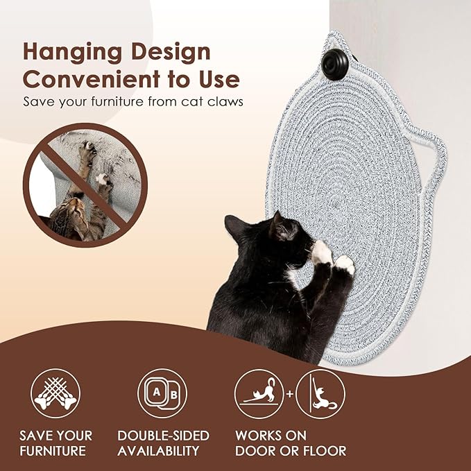 Cat Scratcher Mat, Natural Cotton Rope Cat Scratch Pad, 15.7'' Round Horizontal Floor Cat Scratching Pads for Indoor Cats, Cat Furniture Protector for Wall, Couch, Carpets, Sofas
