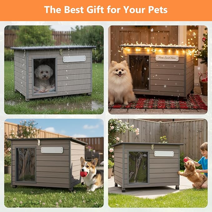 Dog House Outdoor & Indoor Anti-Chewing Iron Frame Dog Kennel Easy Clean and Assemble Openable Roof for Small to Medium Dog Breeds (32" L X 12" W X 25" H)