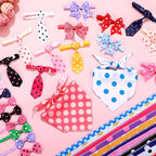Reginary 120 Pcs Polka Dot Dog Bandanas Bulk Dog Bows Set Bow Ties Cat Scarf Colorful Washable Triangle Pet Kerchief Cute Bib for Summer Small Medium Large Pets Grooming Accessories Costume