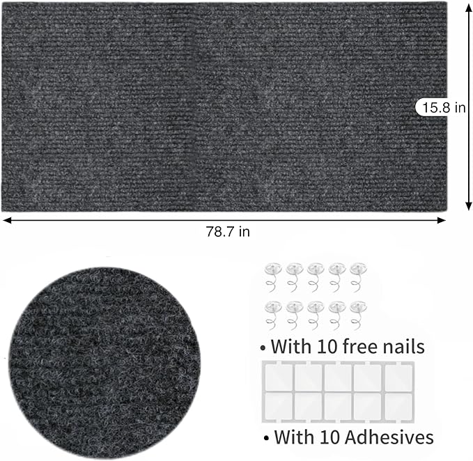 78.7"X15.8" Cat Scratch Furniture Protector Scratcher Pad, Adhesive Couch Protector from Cats Claws Scratching, DIY Cats Climbing Wall Scratcher Carpet as Cat Scratching Post (Dark Grey)