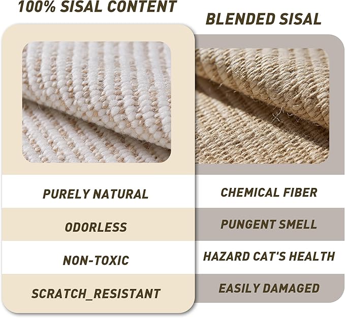 Sisal Cat Scratcher Bed with Hammock, Solid Wood Frame Cat Scratch Pad & Lounger for Indoor Cats, Durable Natural Sisal Cat Furniture Protector for Scratch, Rest and Sleep(Large)