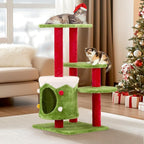 Christmas Decorations, Christmas Cat Tree Tower, 32.5 inch Cat Furniture with Condo & Multiple Platforms, Green Red White Cat Tree for Indoor Cats, Large Cat Tree with Scratching Post
