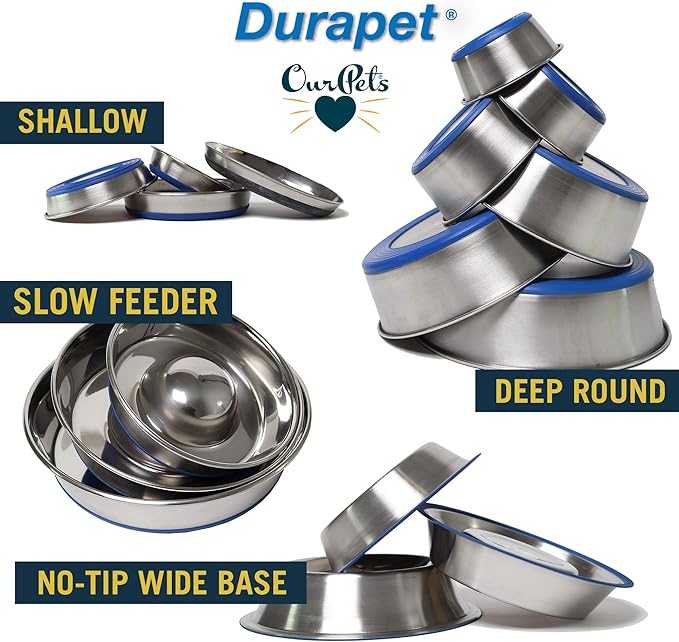 OurPet's DuraPet Premium Dishwasher Safe Stainless Steel Dog Bowl for Food or Water [Multiple Sizes for Small to Large Dogs] Extra Large (11 Cups)