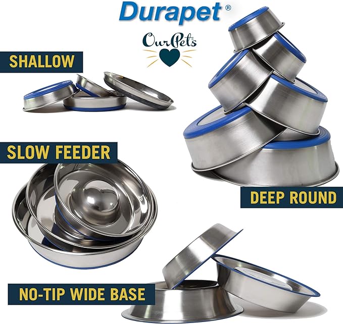 OurPet's DuraPet Premium Dishwasher Safe Stainless Steel Dog Bowl for Food or Water [Multiple Sizes for Small to Large Dogs] in Traditional or Wide Base Design - 2.25 Cup