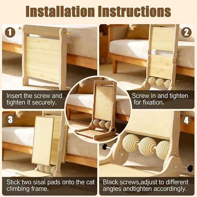 L-Shaped Cat Scratcher with Dual Sisal & Carpet Surfaces Reversible Vertical & Horizontal Scratching Board for Indoor Cats, Furniture & Wall Protector, Large Durable Modern Cat Scratcher Pad